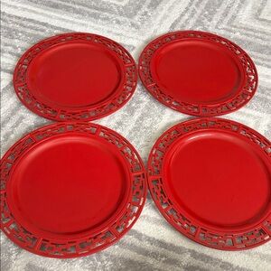 Asian inspired ornate cut out Red Charger Plates - Set of 4 no brand coated wood